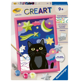 Malset-Box mit schwarzer Katze, Sternen und Mond ab 9 Jahren geeignet, von Ravensburger.
