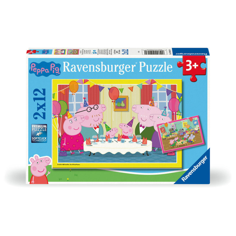 Ravensburger Peppa Pig Puzzle-Box mit Peppa und ihrer Familie auf einer Geburtstagsfeier.