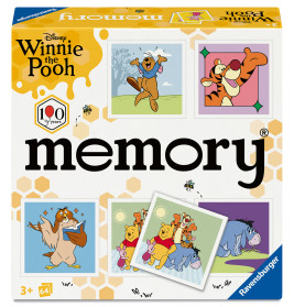 Winnie the Pooh Memory-Spielbox mit Charakterbildern und Wabendesign.