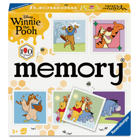 Winnie the Pooh Memory-Spielbox mit Charakterbildern und Wabendesign.