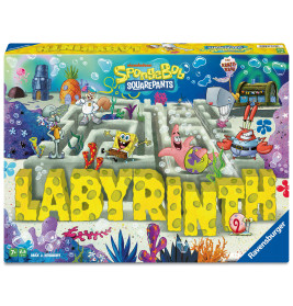 SpongeBob Schwammkopf Labyrinth-Spielbox mit Comicfiguren und Unterwasser-Labyrinth im Hintergrund.