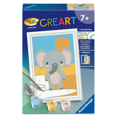 Malset für Kinder mit Elefantenmotiv, Farbtöpfchen und Pinsel. Geeignet für Kinder ab 7 Jahren.