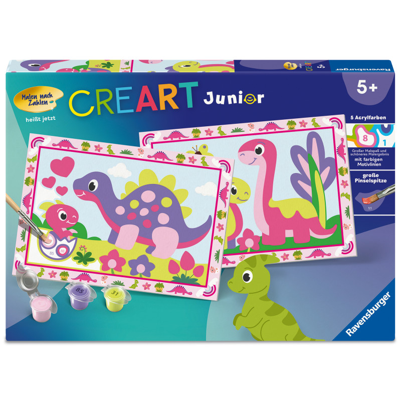 Ravensburger CreArt Junior Malen nach Zahlen – Bunte Dinosaurier | Ab 7 Jahren