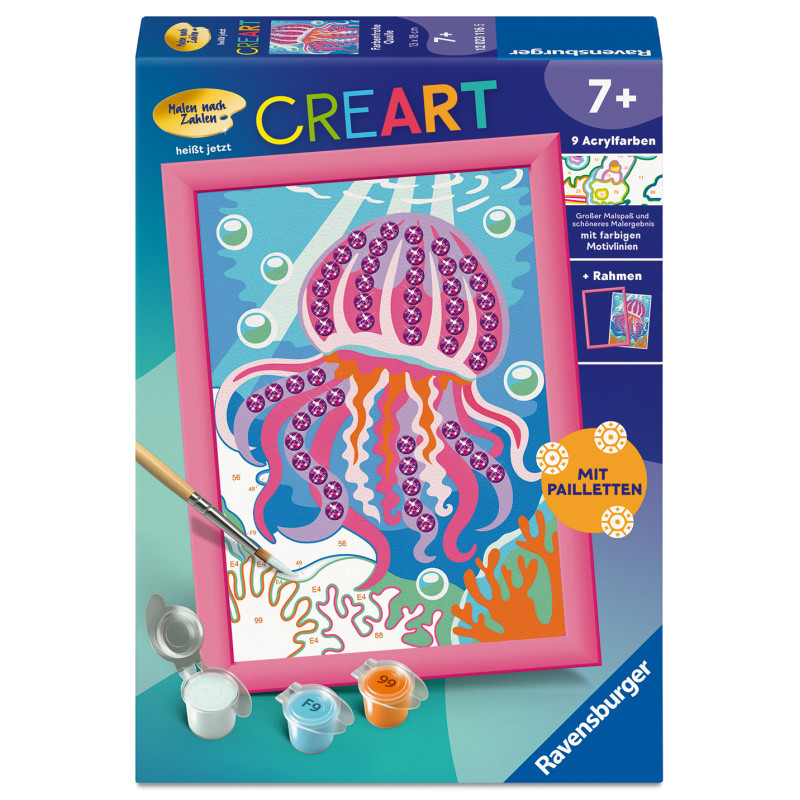 Ravensburger CreArt Malset Qualle mit Pailletten für Kinder ab 7 Jahren, leuchtende Farben.