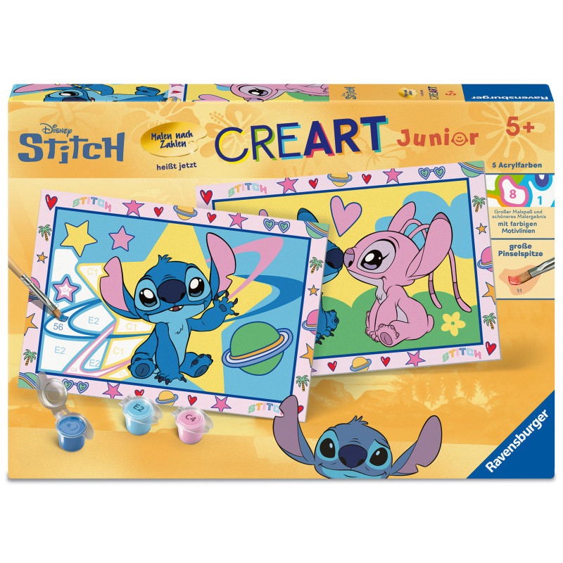 Disney Stitch CREART Junior Malen-nach-Zahlen-Set ab 5 Jahren mit Stitch und Angel Motiven von Ravensburger.