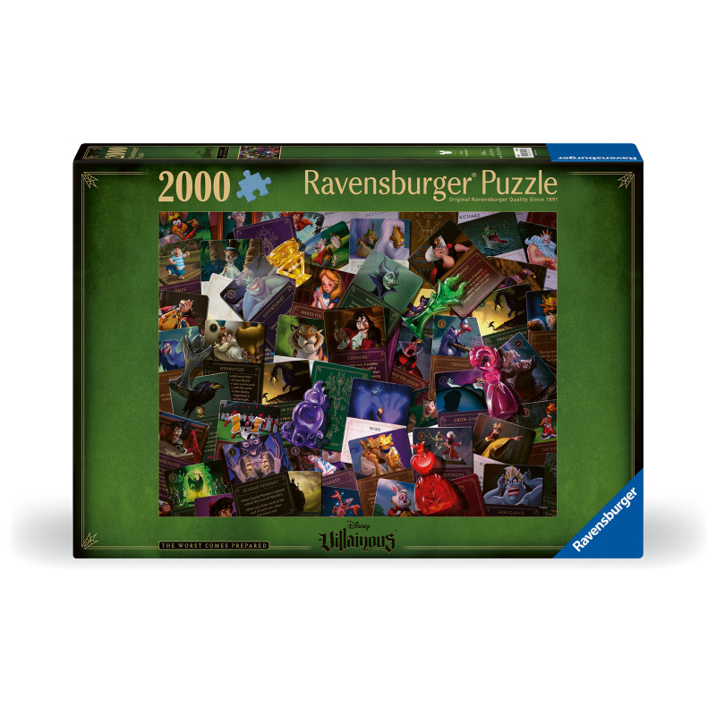 Ravensburger Puzzle mit 2000 Teilen, zeigt Disney Villainous-Charaktere in einem Collagenmotiv auf der Verpackung.