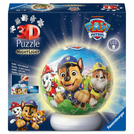 Ravensburger 3D Puzzle Nachtlicht Paw Patrol – 72 Teile Puzzle-Ball & LED