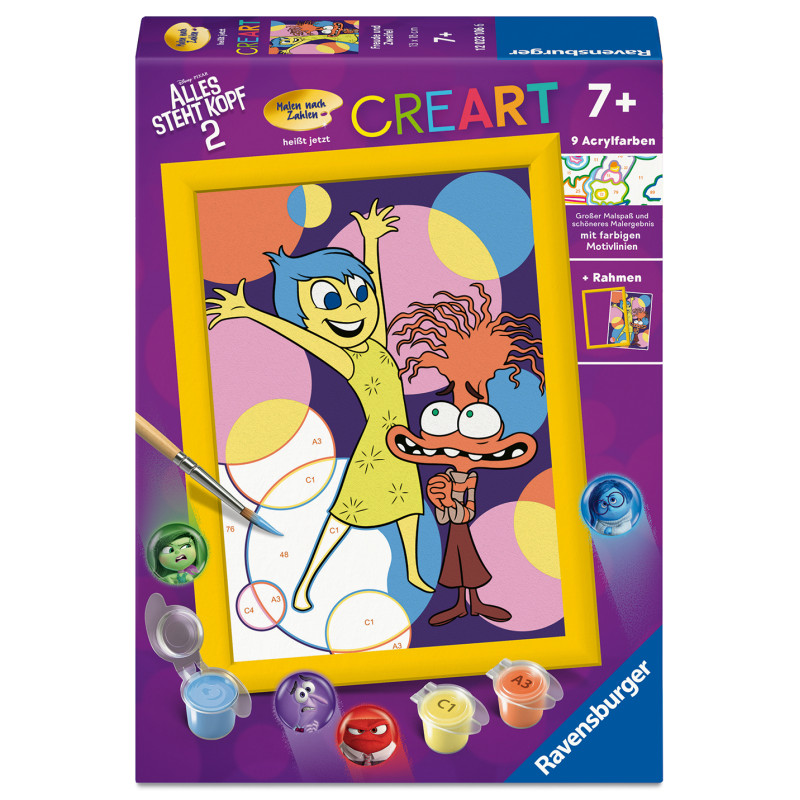 CreArt-Malset mit Cartoonfiguren und Farbtöpfen, empfohlen ab 7 Jahren.