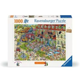 Ravensburger Puzzle mit 1000 Teilen, zeigt eine bunte Cartoon-Szene mit Hotel und Menschen davor.