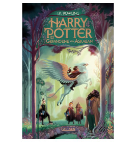 Harry Potter und der Gefangene von Askaban: Umschlag mit Figuren und fliegendem Hippogreif im Wald.