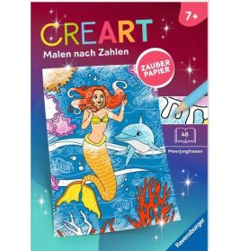 Malset mit Meerjungfrau, Delfin und Korallen, Aufschrift CREART und Malen nach Zahlen, geeignet ab 7 Jahren.