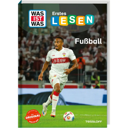Buchcover mit Fußballspieler in Aktion auf dem Feld, Titel: Was ist was Erstes Lesen Fußball.