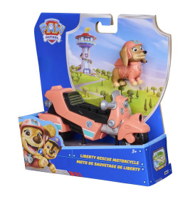 PAW Patrol Liberty Rescue Motorrad-Spielzeug in Verpackung mit Liberty-Figur und Abbildung des Aussichtsturms.