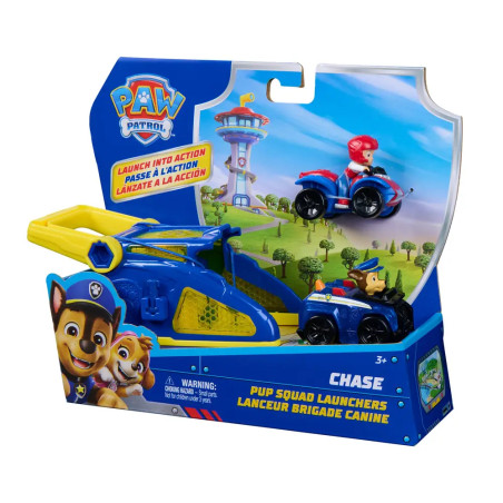 PAW Patrol Chase Spielset mit Auto und Katapult in bunter Verpackung mit Chase und Aussichtsturm.