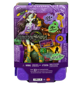 Monster High Skulltimate Secrets Verpackung mit Venus McFlytrap-Puppe, Schlüsseln und bunten Grafiken.