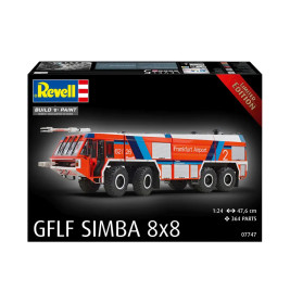 Revell Bausatz: rotes Frankfurt Flughafen Feuerwehrfahrzeug GFLF SIMBA 8x8, Maßstab 1:24, 364 Teile.