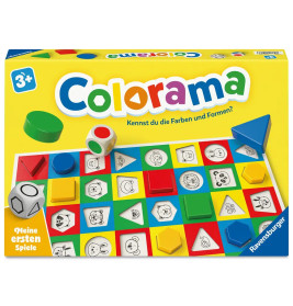 Colorama von Ravensburger: Spielbox mit bunten Formen und Würfeln, empfohlen ab 3 Jahren.