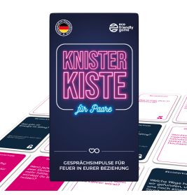 Box Knister Kiste für Paare mit Karten für Paargespräche, die rundherum ausgelegt sind.