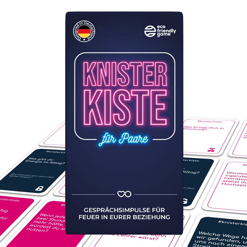 Box Knister Kiste für Paare mit Karten für Paargespräche, die rundherum ausgelegt sind.