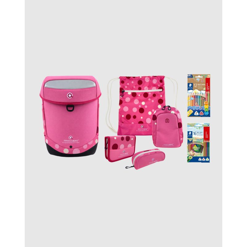 INNOVABAG Pink Bubbles Schulranzenset – Ergonomisch, attraktiv & sicher für Mädchen