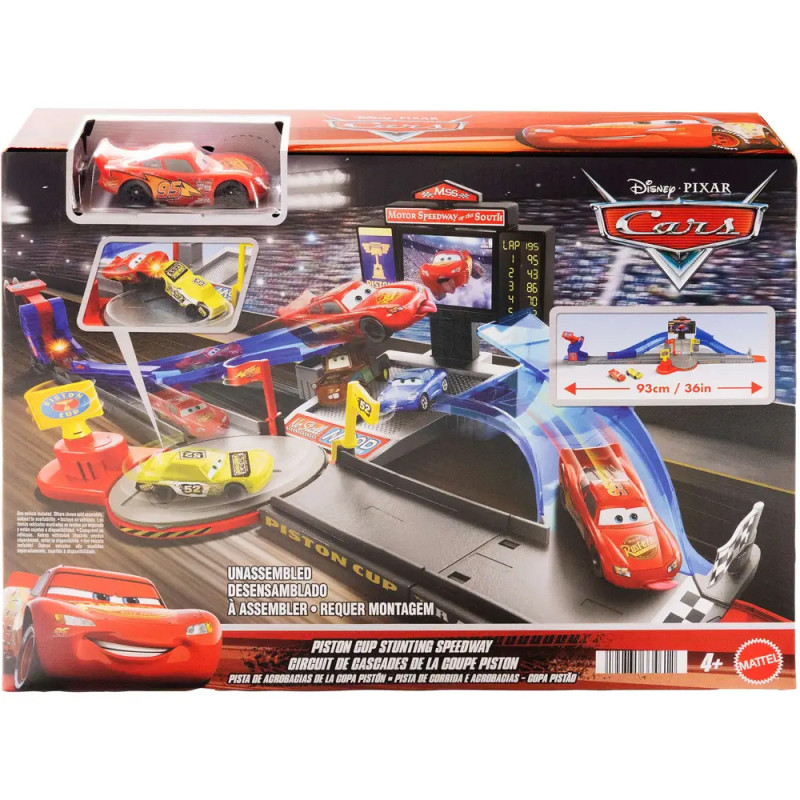 Disney Pixar Cars Piston Cup Spielset-Box mit Rennstrecke, Lightning McQueen Autos und Renn-Action-Funktionen.