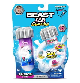 Beast Lab Swarms Spielzeugpackung mit zwei Reagenzgläsern und bunten Cartoon-Monstern, ab 5 Jahren.