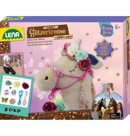 Box des Lena Glitzertrense Sets mit Plüschpferd und buntem Zubehör für Pferdeshow-Schleifen.