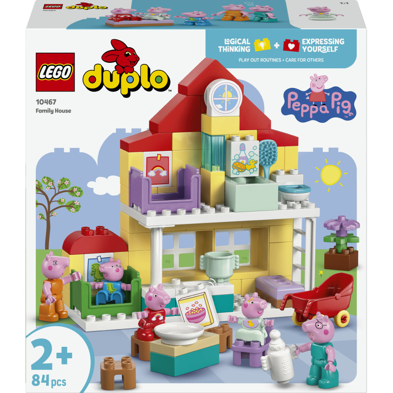 LEGO DUPLO Peppa Pig Familienhaus-Set mit Figuren, Haus, Möbeln und Peppa Pig Logo auf der Verpackung.
