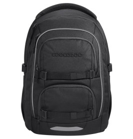 Schwarzer Cocazoo-Rucksack mit mehreren Reißverschlussfächern und reflektierenden Details.