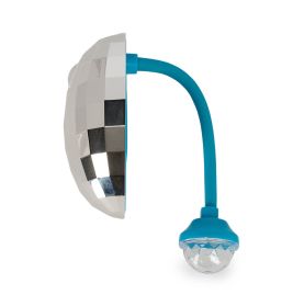 Blaue Lampe mit flexiblem Hals, silberner, facettierter Kuppel und klarer, edelsteinartiger Glühbirne am Ende.