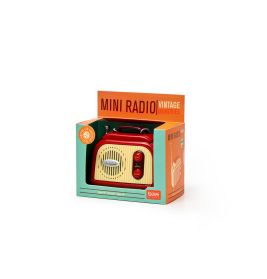 Mini-Radio im Vintage-Stil in Rot und Creme, präsentiert in Retro-Verpackung mit Aufschrift "MINI RADIO".