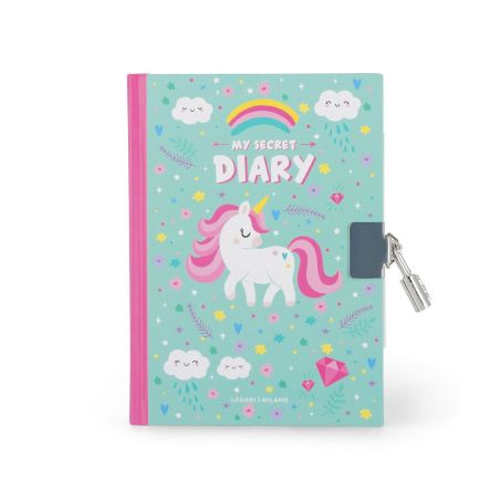Buntes My Secret Diary mit Einhorn, Regenbogen, Wolken und Schloss auf dem Cover.