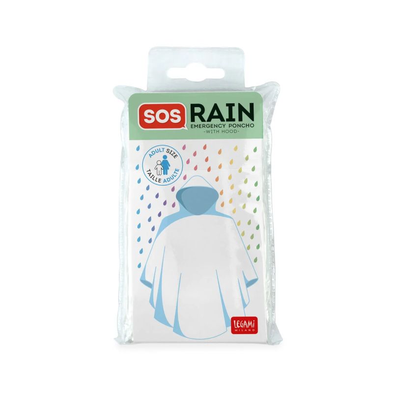 SOS Rain - Einweg Regenponcho mit Kapuze - transparent