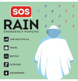SOS Rain - Einweg Regenponcho mit Kapuze - transparent