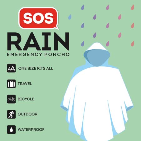 SOS Rain - Einweg Regenponcho mit Kapuze - transparent