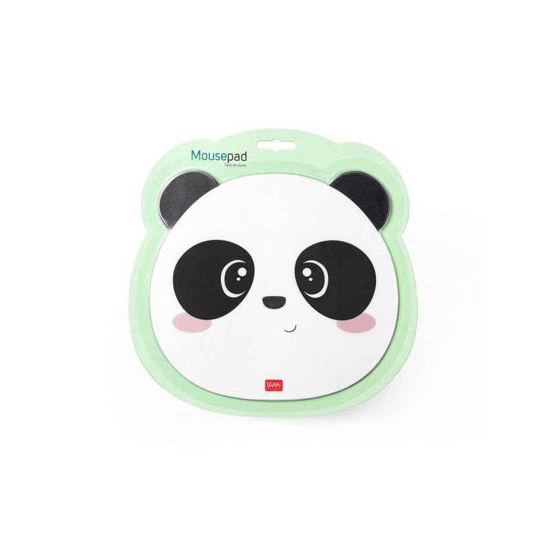 Mauspad mit niedlichem Pandagesicht und grünem Rand, präsentiert auf weißem Hintergrund.