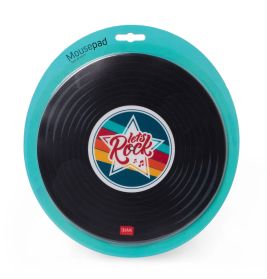 Rundes Mousepad im Vinyl-Look mit buntem Stern und "Lets Rock"-Schriftzug in der Mitte.