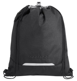 Schwarzer Turnbeutel mit Frontreißverschluss und Coocazoo-Logo auf der Vorderseite.