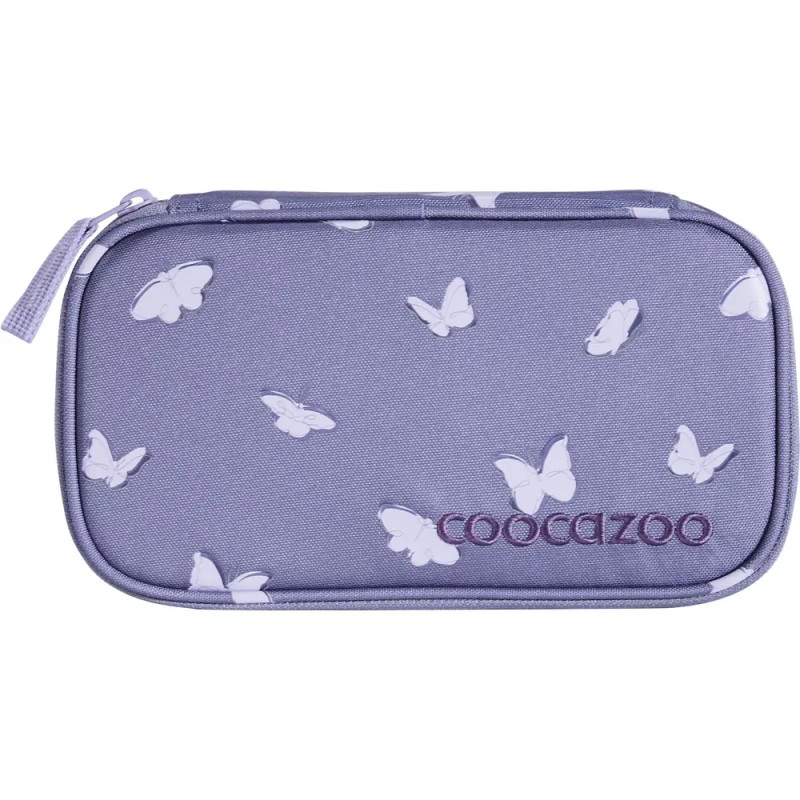 Lila Federmäppchen mit weißen Schmetterlingsmotiven und Coocazoo-Schriftzug in der Ecke.