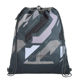 Grau-schwarzer Turnbeutel mit geometrischen Mustern und Coocazoo-Logo auf der Vorderseite.