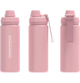 Drei pinke Coocazoo-Trinkflaschen sind aus verschiedenen Perspektiven auf weißem Hintergrund zu sehen.