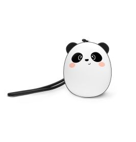 Kleine, ovale Umhängetasche im Panda-Design mit schwarzem Gurt und niedlichem Cartoon-Gesicht.