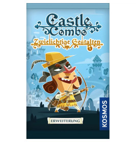 Cartoon-Bogenschütze in Rüstung und Hut vor blauem Schloss. Text: Castle Combo Erweiterung.