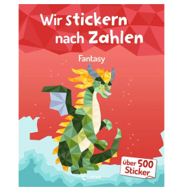Buchcover mit polygonalem Drachen auf rotem Hintergrund, deutschem Text und Label "über 500 Sticker".
