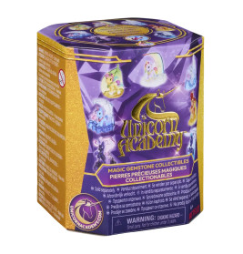 Hexagonale Box der Unicorn Academy Magic Gemstone Collectibles mit bunten Einhörnern und goldenen Akzenten.