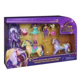 Unicorn Academy Magic Unleashed Adventure Pack: Spielset mit Puppen, Einhörnern und Zubehör in lila Box.