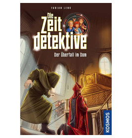 Buchcover: Zwei vermummte Gestalten im Dom, eine schleicht. Drei Kinder über dem Titel in einem Kreis.