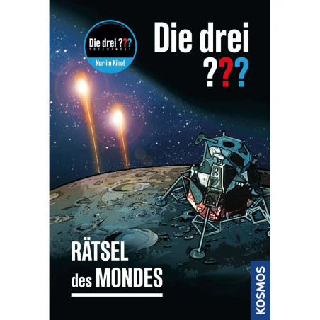 Comic-Buchcover: Mondlandefähre auf der Mondoberfläche, zwei helle Lichter am Himmel, Titel Rätsel des Mondes.