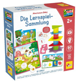 Montessori-Spielset für Babys ab 2 Jahren mit bunten Puzzles und 80 Teilen in der Box.