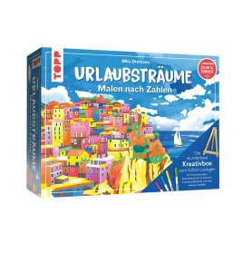 Malset-Schachtel mit bunter Küstenort-Illustration und deutschsprachigem Text auf dem Deckel.